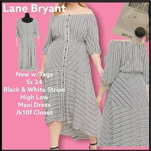 🌹NWT LANE BRYANT Sz24 BLACK & WHITE STRIPE MIDI DRESS